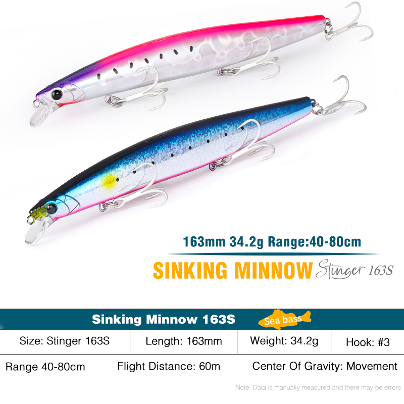 Fishing Lure Buzzbait - TSURINOYA 163S Ультрадлиннозабрасывающая тонущая приманка-минноу для